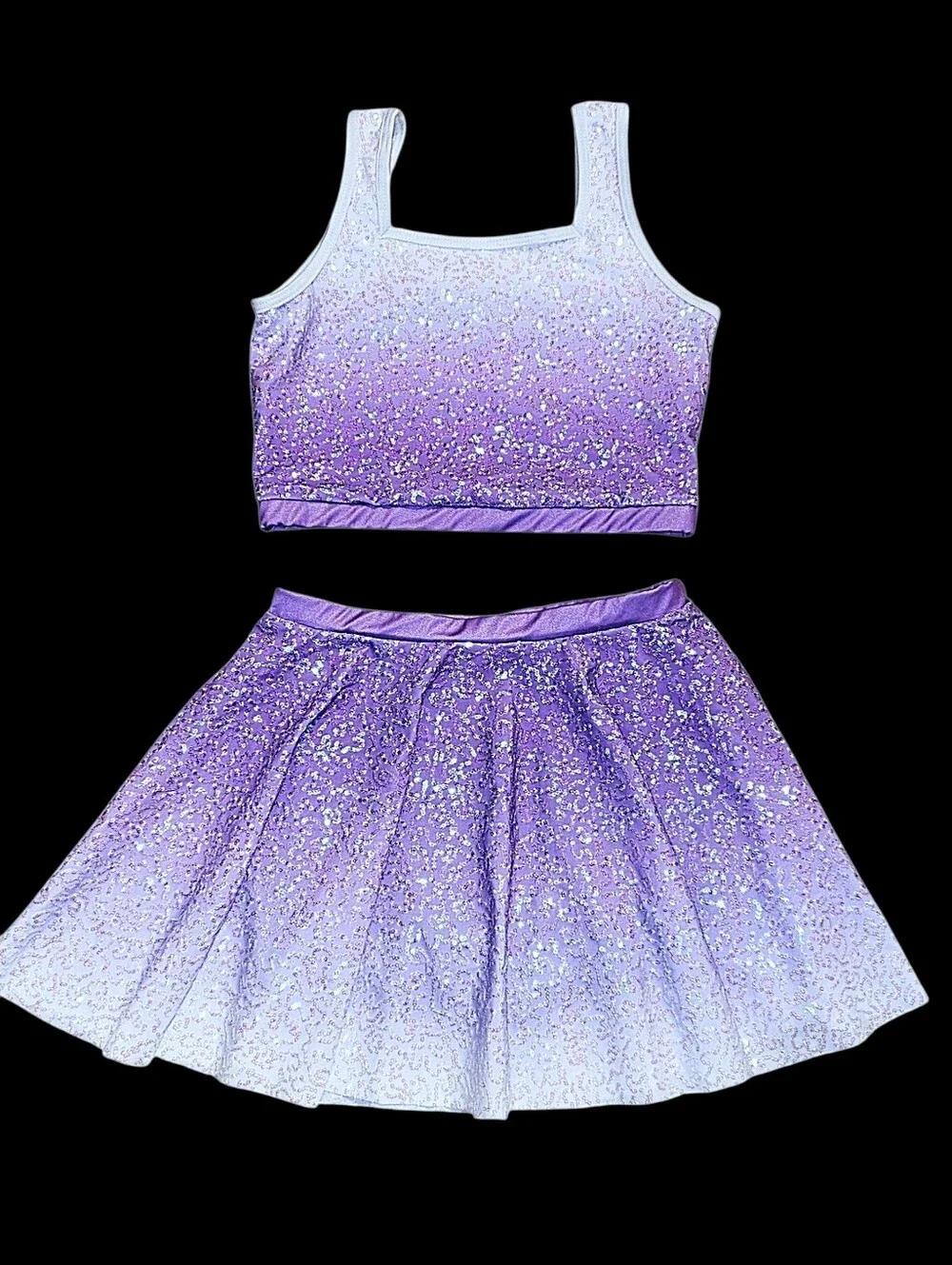 Weissman Showtime Two Piece Purple & White Sequins Dance Solo Jazz Costume XLC